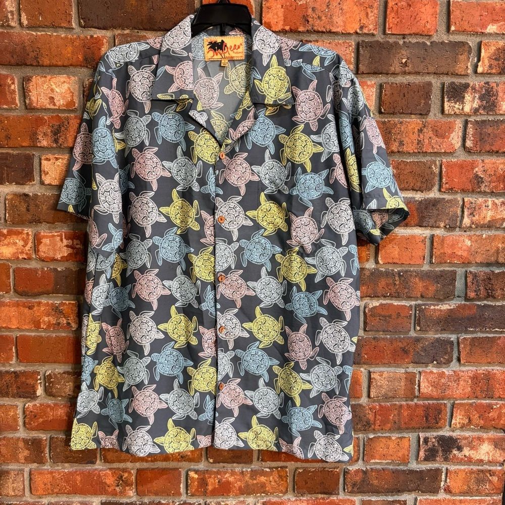 Ingear mens aloha turtles summer vacation Hawaiian shirt yellow/blue L